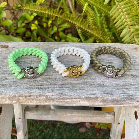 Lot of Three 3 Rustic Cuff Mint/White/Olive Silicone Wrap Braided Bracelets. EUC - Picture 2 of 6